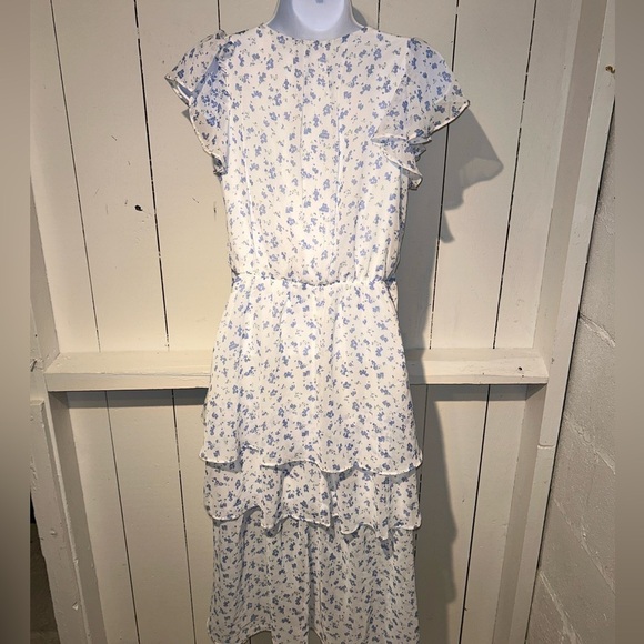 CLEARANCE Sienna Sky Dress XS Blue and White Floral Blouson Spring Dress - Picture 6 of 14